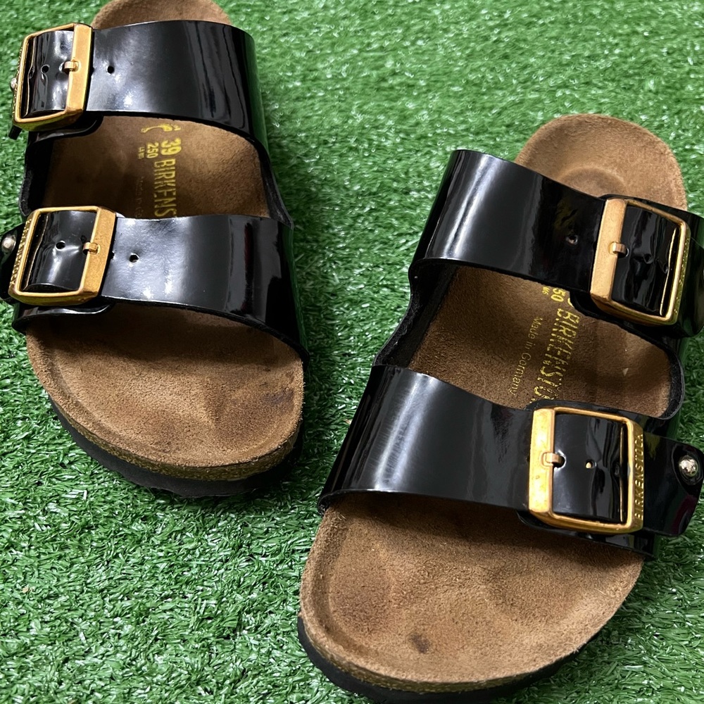Birkenstock Black Patent Leather Arizona Sandals 39
